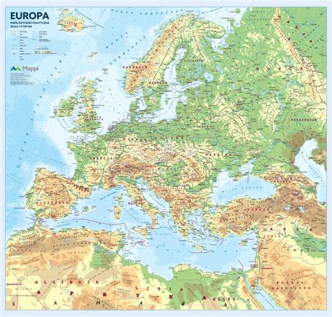 Europa Mapa Ścienna Fizyczna Na ŚcianĘ