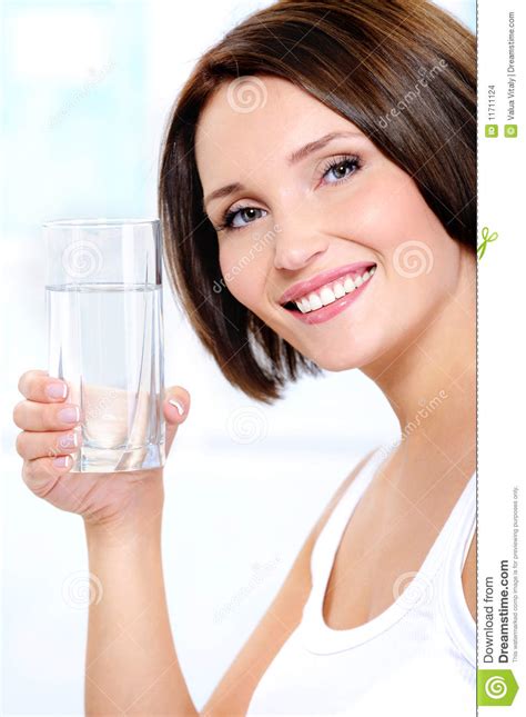 Healthy Female Holds A Glass Of Pure Water Stock Photo Image Of