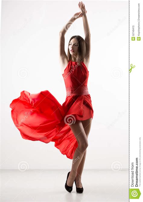 Young Beauty Woman In Fluttering Red Dress Stock Image Image Of