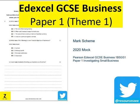 Edexcel Gcse Business Paper 1 90 Min Assessment Theme 1 Teaching