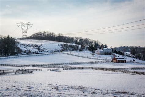 Winter View Of Snow Covered Farm In Rural Carroll County Maryland