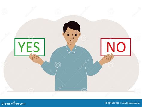 A Man Holds Two Banners Yes And No In His Hands Test Question Stock