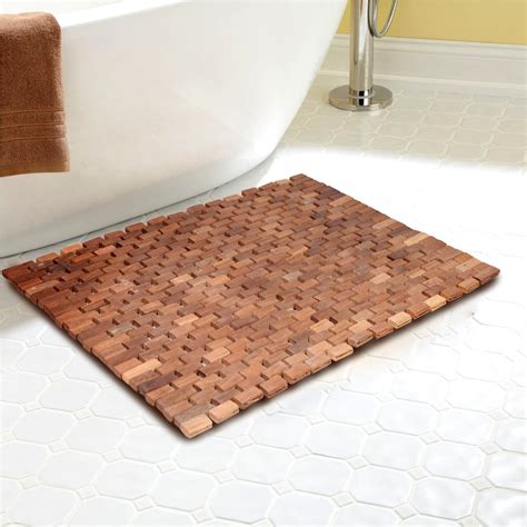 Organizedlife Teak Wood Non Slip Mat Feet Shower Floor Natural Bath Mat