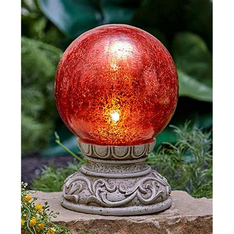 Mattsglobal Solar Powered Cold Cast Ceramic Gazing Balls Red