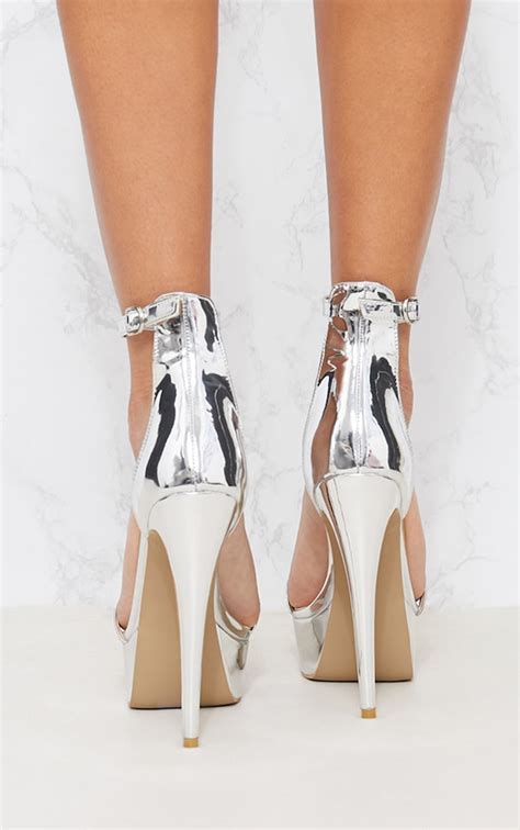 Silver Metallic Platform Sandal Shoes Prettylittlething Usa