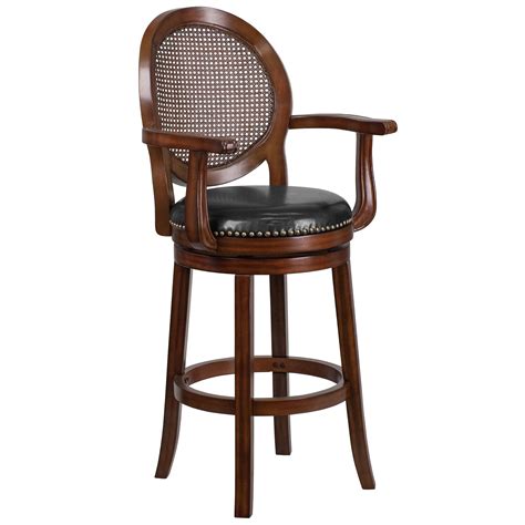 Flash Furniture 30 Inch High Wood Barstool With Arms And Leather Swivel