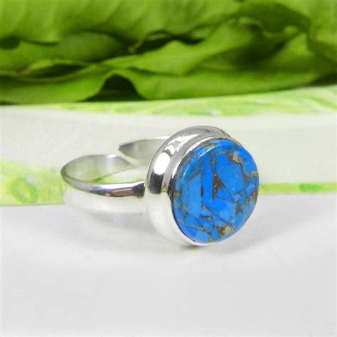 Natural Mohave Copper Blue Turquoise Ring 925 Sterling Silver Etsy
