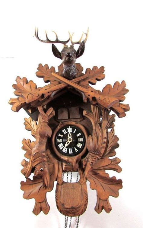 Large Vintage German Huntingdeer Cuckoo Clock Black Forest Carved Wood