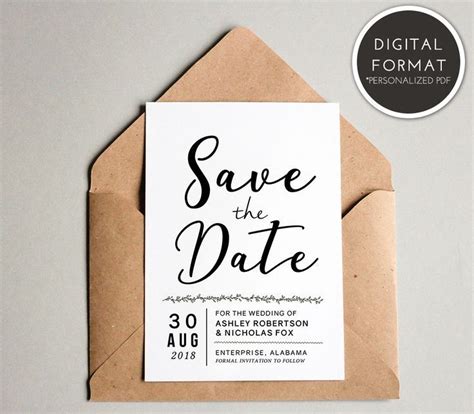 Simple Save The Date Template Download Wedding Announcement Etsy