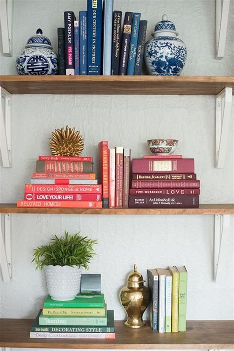Colour Stacked Styled Books On Open Shelves 10 Ways To Style