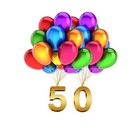A Bunch Of Balloons With The Number 50 On Them
