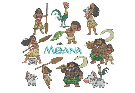 Choose from over 15,000 cartoon embroidery & vector designs! Moana - All Characters - Machine Embroidery Design ...
