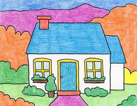 Easy How To Draw A Country House Tutorial And Coloring Page House
