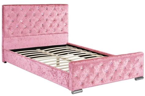 Beaumont Diamante Pink Crushed Velvet Double Bed Frame 4ft6 Velvet