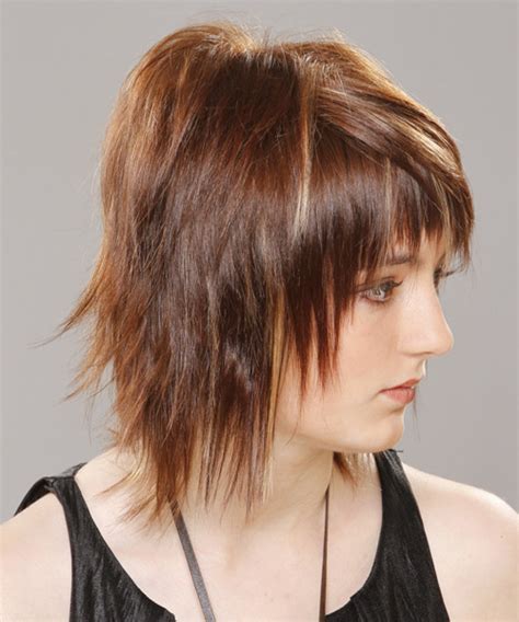 Medium Straight Chestnut Brunette Hairstyle With Razor Cut Bangs