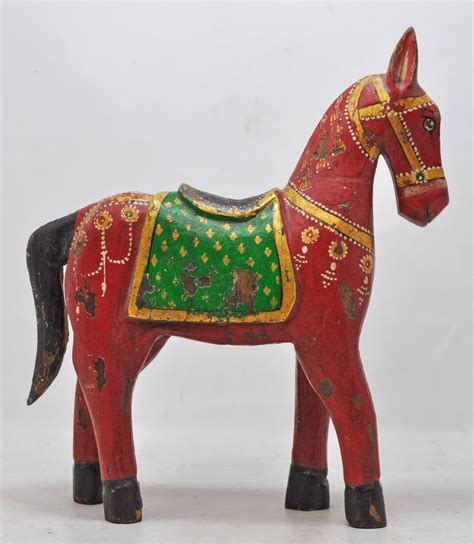 Hand Carved Hard Wood Horse Figurine Rustic Hand Painted Red Etsy