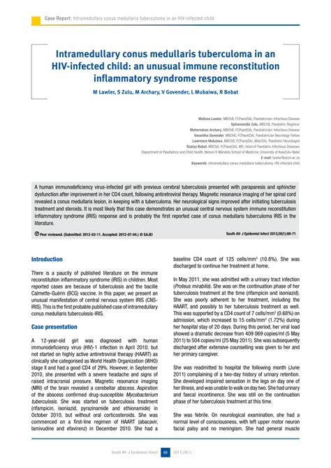 Pdf Intramedullary Conus Medullaris Tuberculoma In An Hiv Infected