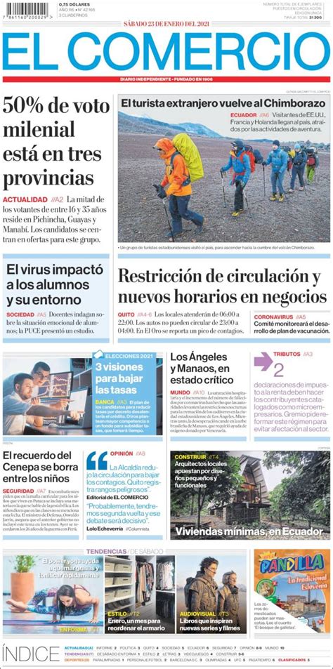 Periódico El Comercio Ecuador Periódicos De Ecuador Edición De Sábado 23 De Enero De 2021