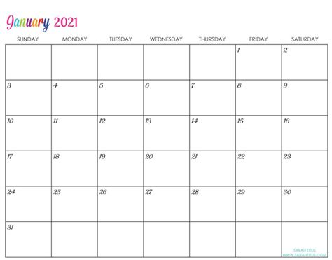 20 Editable January 2021 Calendar Free Download