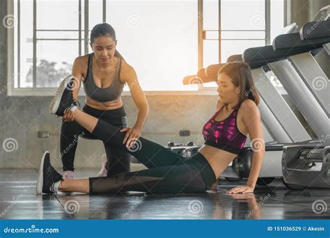 Female Having Massage Treament After Workout By Gym Trainer Stock Image Image Of Physiotherapy