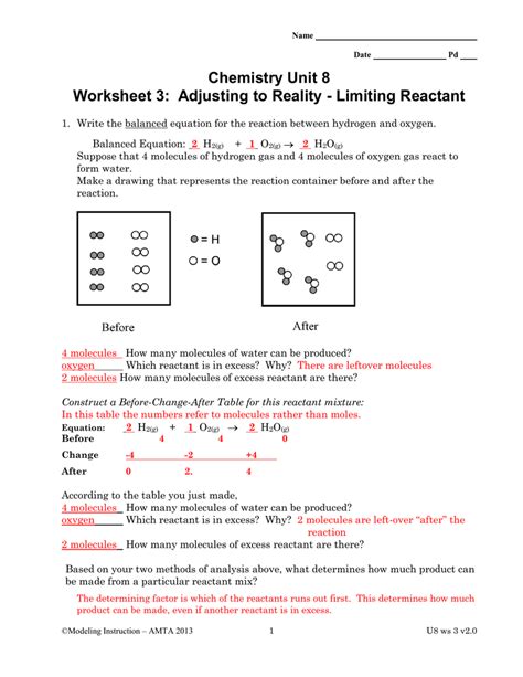 Limiting Reactant Worksheet Limiting Reactants Home Learning