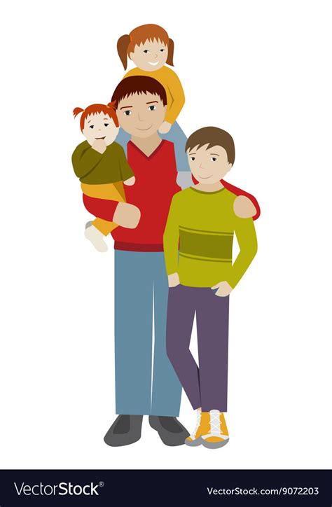 Father With Three Children Cartoon Royalty Free Vector Image