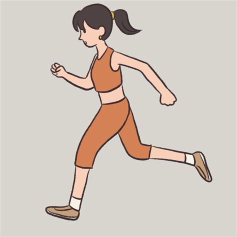 A Woman Is Running While Wearing An Orange Top And Brown Shorts With