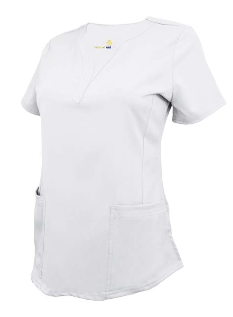 White Ultra Soft Stretch Drop Neck 2 Pocket Scrub Top Natural Uniforms