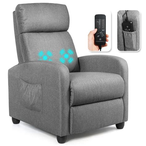 Gymax Massage Recliner Chair Single Sofa Fabric Padded Seat W Footrest