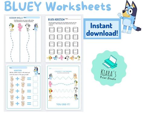 Bluey Worksheets Pdf Set Of 4 Worksheets Instant Download High