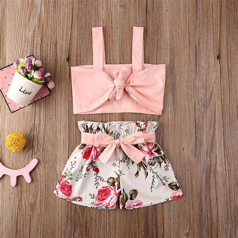 2020 80 120 Kids Baby Girls Shorts Set Two Piece Floral Flowers