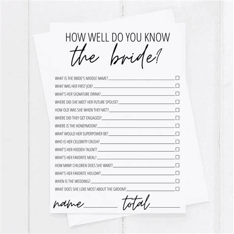 Free Printable How Well Do You Know The Bride