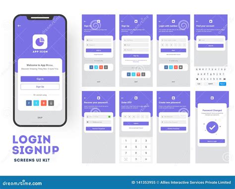 Mobile App UI Or UX Design With Different Login Screen Stock