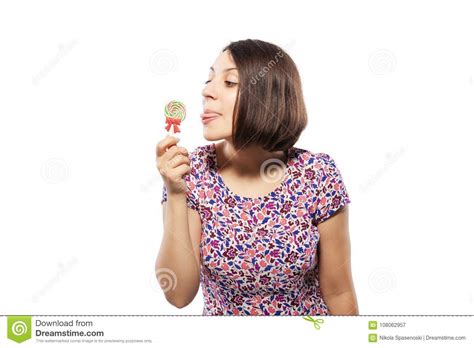 Girl In Pink With Lollipop Stock Image Image Of Spiral