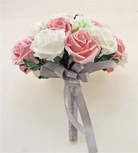 Brides Dusky Pink Ivory Artificial Foam Rose And Gypsophila Wedding