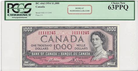 1954 Canada 1000 Dollar Note Pcgs Choice 63 Ppq
