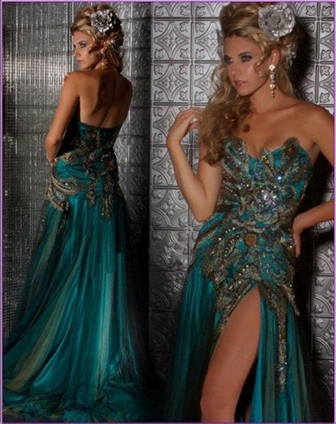 Vintage Peacock Feathers Prom Dress Evening Gowns Party Gowns Pageant