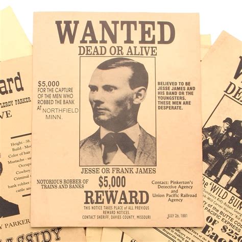Old West Wanted Posters 12 Sheet Set Museum Replicas