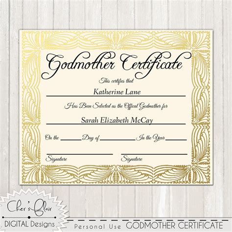 Godmother Certificate Official Godfmother Certificate 8 X