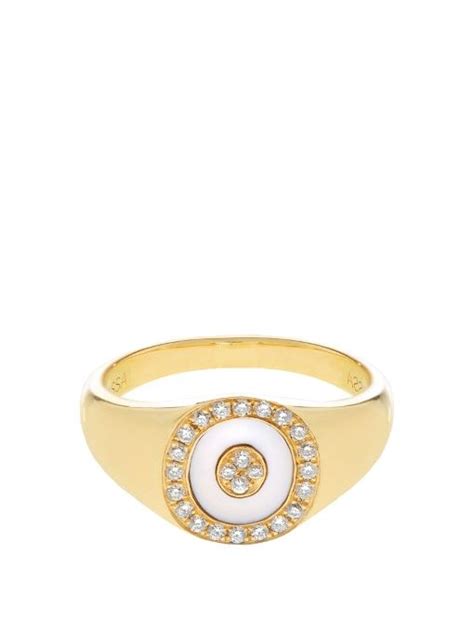 Anissa Kermiche Diamond Mother Of Pearl Yellow Gold Ring In Yellow