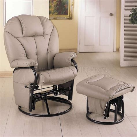 Chair reclines and can lock into place if you wish to stop gliding. Bone Leatherette Modern Swivel Glider Chair w/Ottoman