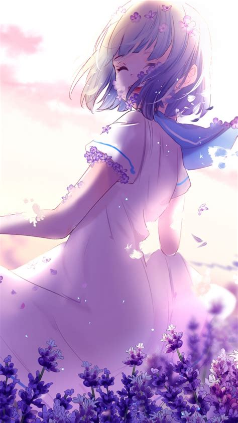 Anime Girl Lavender Purple Flowers 4k Wallpapers Hd Wallpapers Id