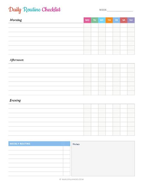 Free Printable Daily Routine Checklist Template