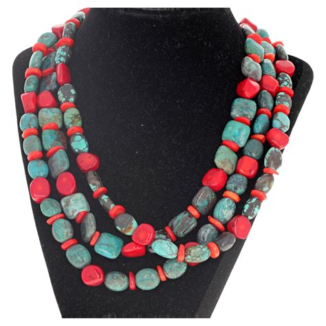 Ajd Triple Strand Necklace Of Southwest Style Red Coral And Hubei