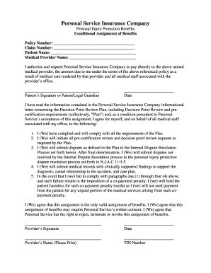 Conditional Assignment Of Benefits Form Personal Service Insurance Fill And Sign Printable