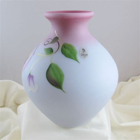 Fenton Blue Burmese Butterfly Art Glass Bulbous Vase Carnival Glass