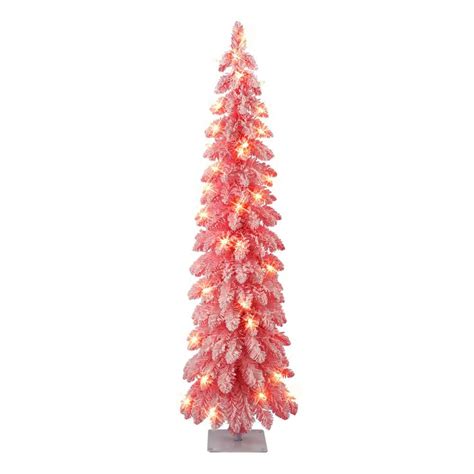 4 Ft Pre Lit Pink Flocked Alpine Pencil Artificial Christmas Tree 139