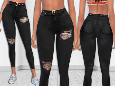 The Sims Resource Black Realistic Ripped Jeans With Leather Belt By