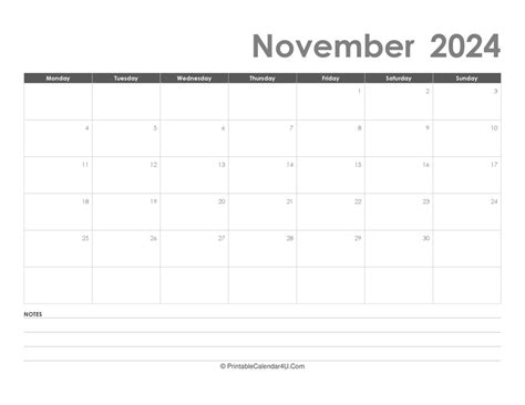 Editable November 2024 Calendar Printable 2024 Calendar Printable