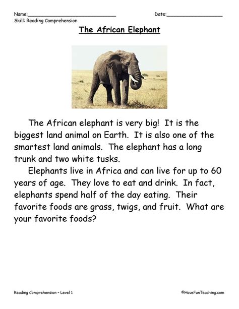 The Elephant Poem Worksheet Answers